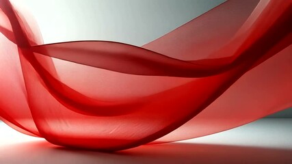 Wall Mural - Elegant flowing red sheer fabric gracefully waves, a visually appealing and versatile backdrop