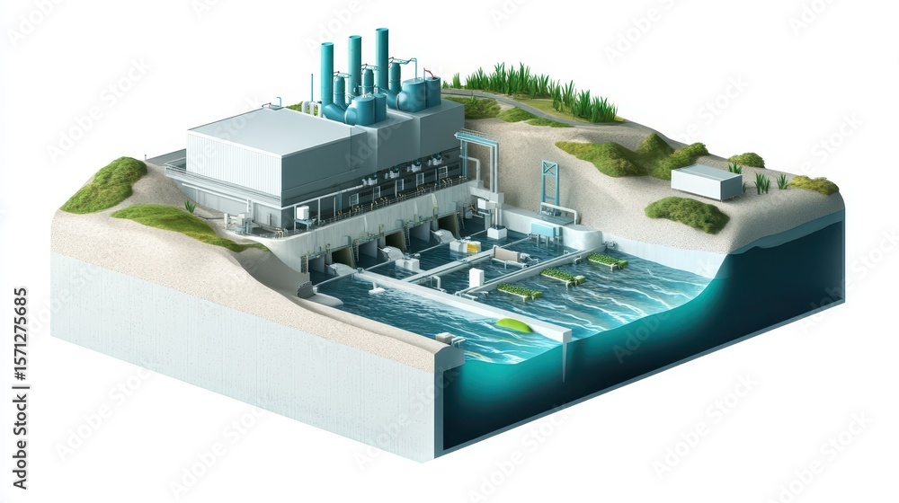 Technical schematic of a tidal power station integrated with a coastal ...