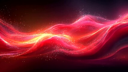 Wall Mural - elegant glowing red energy wave animation with particle effects on a black background