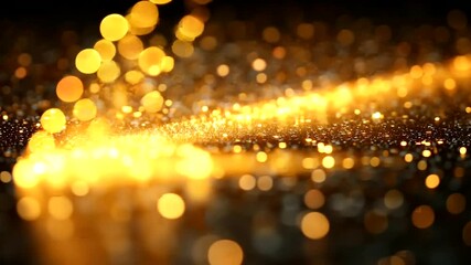 Wall Mural - elegant golden arrow made of shimmering particles, sparkling dust trails on dark background