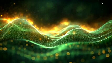 Wall Mural - elegant green and gold wave particle background loop perfect for motion graphics and overlays