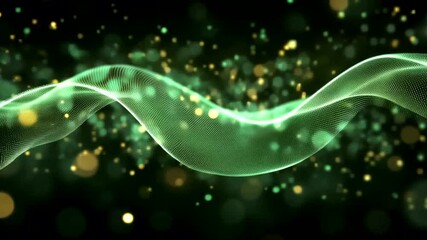 Wall Mural - elegant green particle wave animation with bokeh lights and sparkling effect