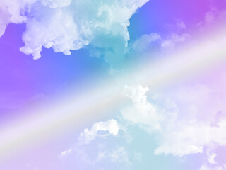 Wall Mural - beauty sweet pastel green and purple colorful with fluffy clouds on sky. multi color rainbow image. abstract fantasy growing light
