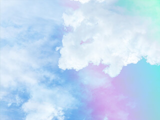 Wall Mural - beauty sweet pastel pink and green colorful with fluffy clouds on sky. multi color rainbow image. abstract fantasy growing light