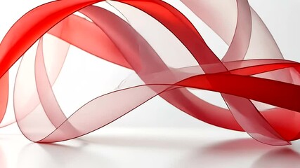 Wall Mural - elegant red and white ribbons flowing gently in a light studio setting, creating smooth curves