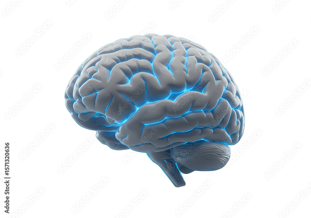 Realistic 3D Human Brain Side View with Gray Texture on Transparent ...