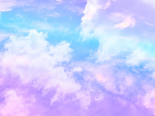 Wall Mural - beauty sweet pastel blue and purple colorful with fluffy clouds on sky. multi color rainbow image. abstract fantasy growing light