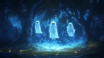 Wall Mural - Enchanted forest with ethereal ghostly figures