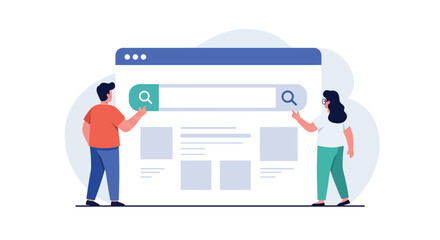 Collaborative search experience vector illustration for digital communication and web design projects