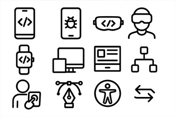 Icons of technology and web development vector illustration for digital design