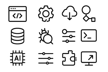 Digital technology icons vector illustration: web development and data analysis design