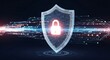 © RisaFitri - Cybersecurity shield protecting digital data with glowing padlock illustration