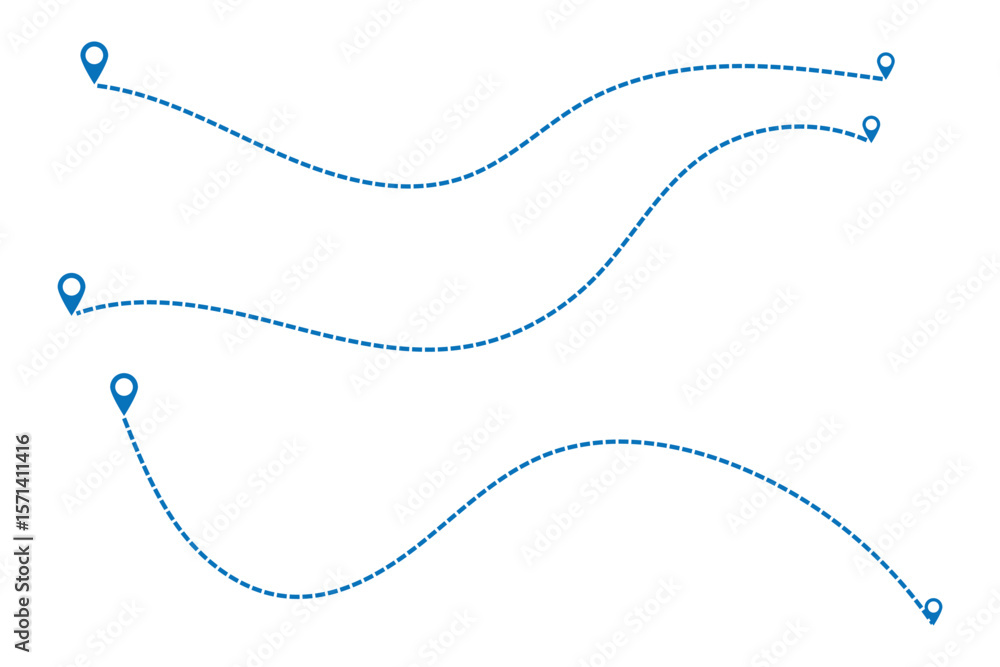 U Line Path Icon Dot line path route travel banner with location map pin icon. Route ...