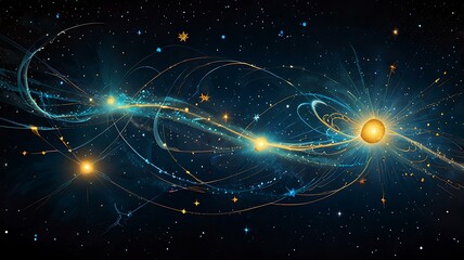 Wall Mural - abstract art representing cosmic energy intertwining with comets.