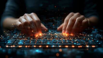 Abstract Futuristic Coding and Technology Concept with Glowing Keyboard