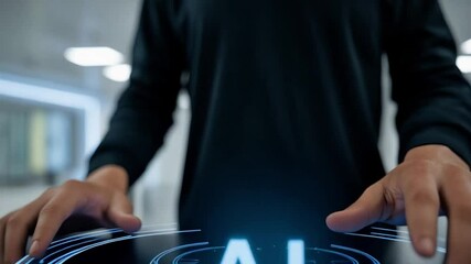 Man using tablet displays artificial intelligence concept with advanced technology