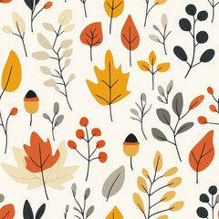 Wall Mural - minimalist autumn leaves seamless pattern design for backgrounds