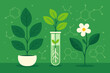 © Clara - Biology laboratory concept. Plant science and biochemistry research with plants in pot and test tube. Biotechnology and genetics flat vector illustration with chemical formulas.