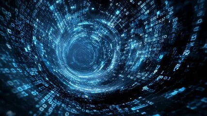 Wall Mural - experience a captivating digital landscape featuring a swirling tunnel of bright blue binary code th