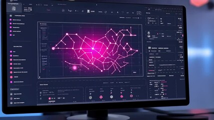 Digital interface with glowing data and charts on a computer screen