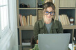© simona - Young woman working remotely from home office with laptop – freelance job, smart working and digital lifestyle for modern business, remote work and independent career concept