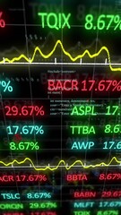Wall Mural - animation of statistical and stock market data processing against black background