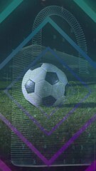 Wall Mural - animation of neon shapes over caucasian male soccer player