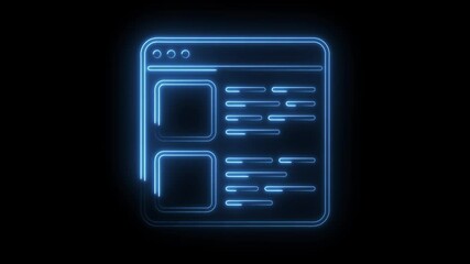 Glowing blue neon website template interface animation on black background for digital design