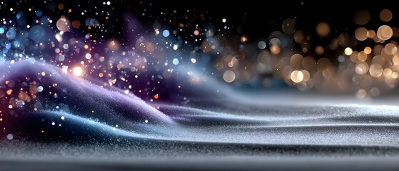 Glittering cosmic landscape; bokeh background; product display