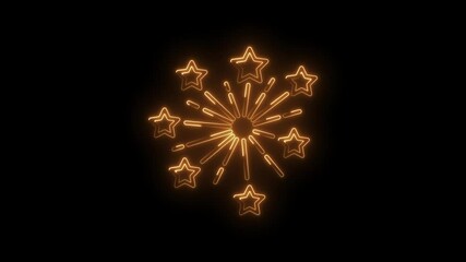 Animated glowing firework with star shapes in yellow over black background for celebrations