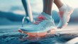 © shobakhul - Close-up of a runner's feet wearing modern running shoes.