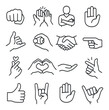 © Igor - Gesture icon set. simple gesture linear icons: hand, fist, thumbs up, shake, heart, vector icons.