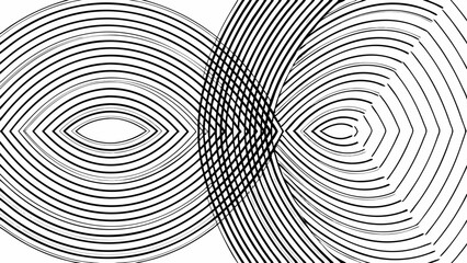 Abstract black and white geometric pattern with intersecting oval shapes and concentric lines