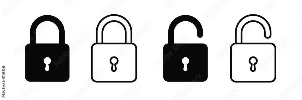 Lock icon. locked and unlocked black outline icon set for app, ui, ux ...