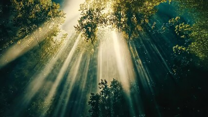 Wall Mural - Sunlight through forest trees