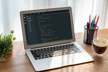 Wall Mural - software development programming on computer screen for modish application and program coding