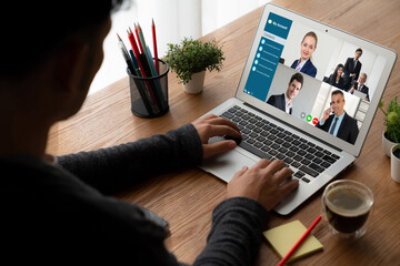 Wall Mural - business people on video conference for modish virtual group meeting of corprate business office wor