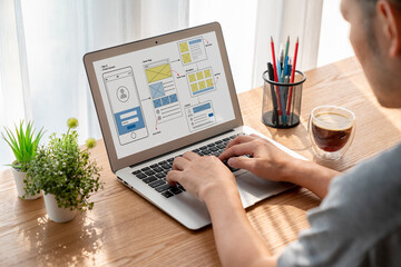 Wall Mural - ux ui design process for modish mobile application and website . creative prototype of wireframe for