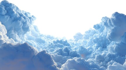 Wall Mural - Beautiful blue sky with puffy clouds formation over clear white background during the daytime creating peaceful, airy atmosphere