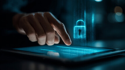 Network security system. Personal Data information on Tablet.Information and cyber security Technology Services.
 Internet Technology. 