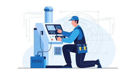 Engineer Configuring Automated Machine For Industrial Process Production
