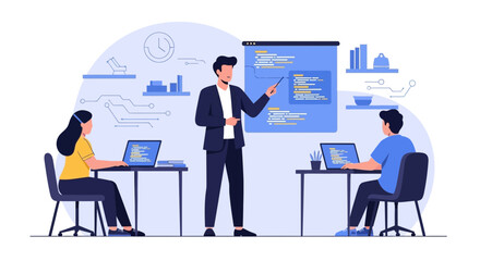 Modern Coding Education Course Involving Man Presenting Software Development Tutorial