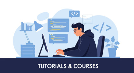 Modern Programmer Developing Software At Home Coding Design For Education Online Concept