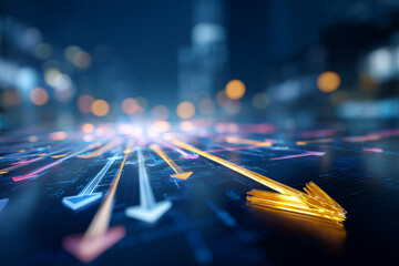 Wall Mural - futuristic digital arrows glowing on a high-tech interface representing data flow and direction in t