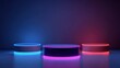 © Popelniushka - Vibrant Triple Color Display: A Gamer's Platform with Neon Accents and Abstract Background