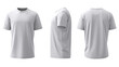 © Png Art - Three views of a white t shirt showcasing front side and back isolated on black