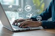 © Shujahat - Logistic and transport concept, Businessman using laptop with supply chain technology for logistic management, organizing and controlling resources to meet the needs of customers.
