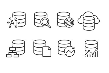 Wall Mural - Data analysis line icon set: database, ai, and cloud computing linear icons