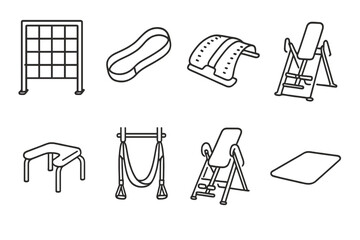 Wall Mural - fitness equipment line icon set. exercise, workout, gym tools collection in outline style