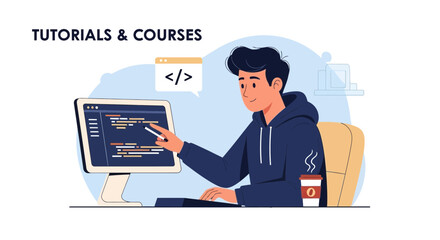 Developer Focused On Coding While Enjoying Coffee At Computer Desk Learning Online
